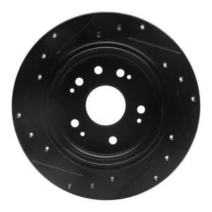 Honda CR-V Brake Rotor (1) - Rear Right - R1 Concepts - Drilled & Slotted - Black - `02-`04